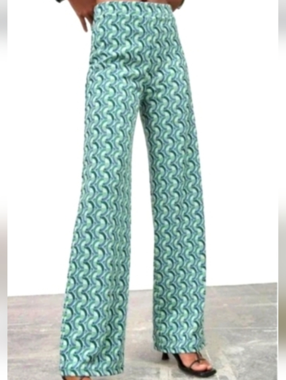 Zara Boho Retro Wide Leg Bold Print Knit Pants Hippie 70's Size Med